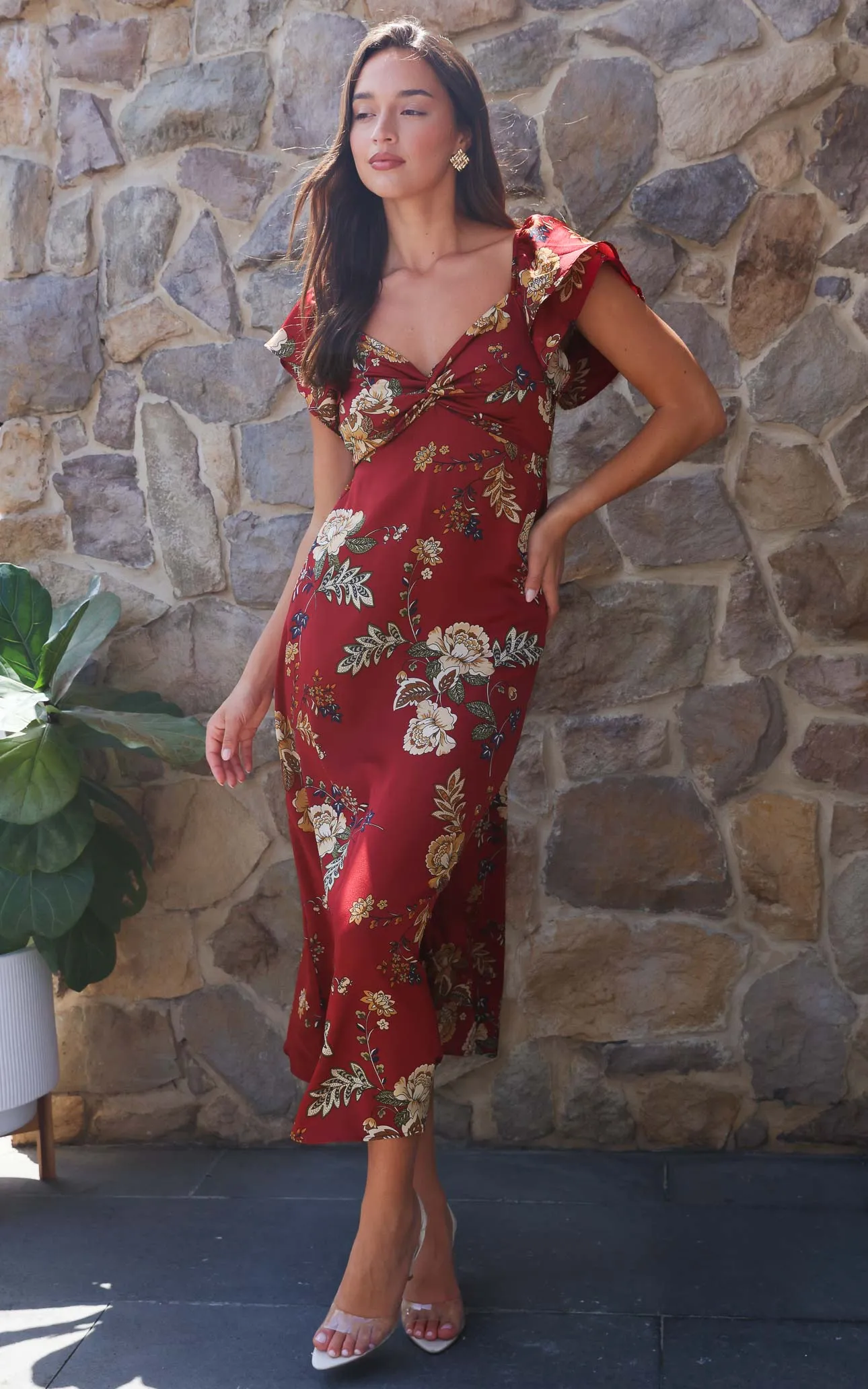 In The Sky Maxi Dress - Wine Red Floral