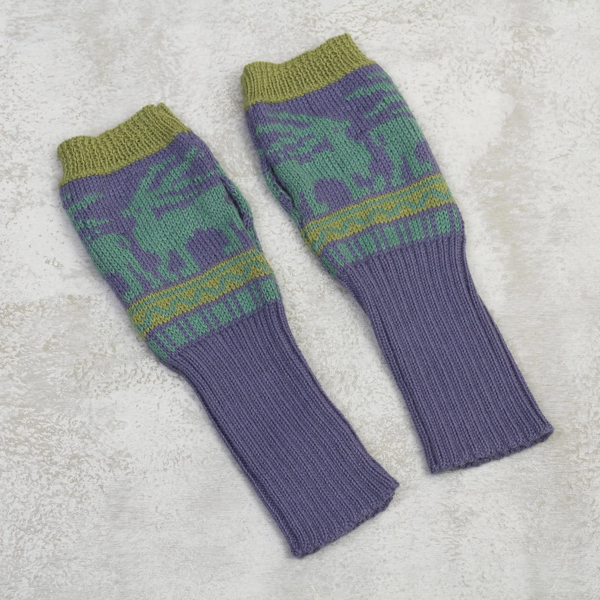 Inca Landscape Blue & Green Alpaca Fingerless Gloves