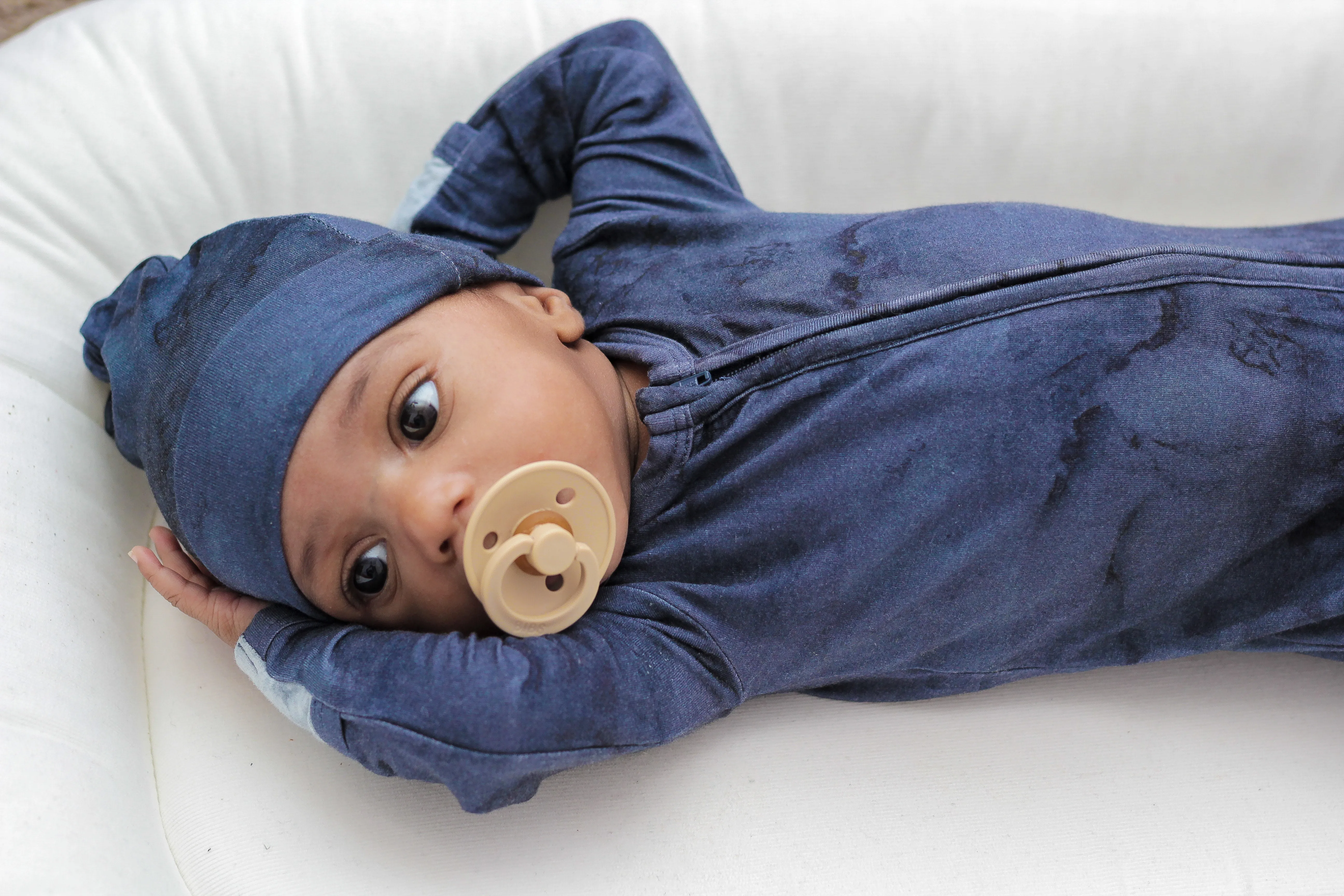 Jack Navy Marble Newborn knot hat