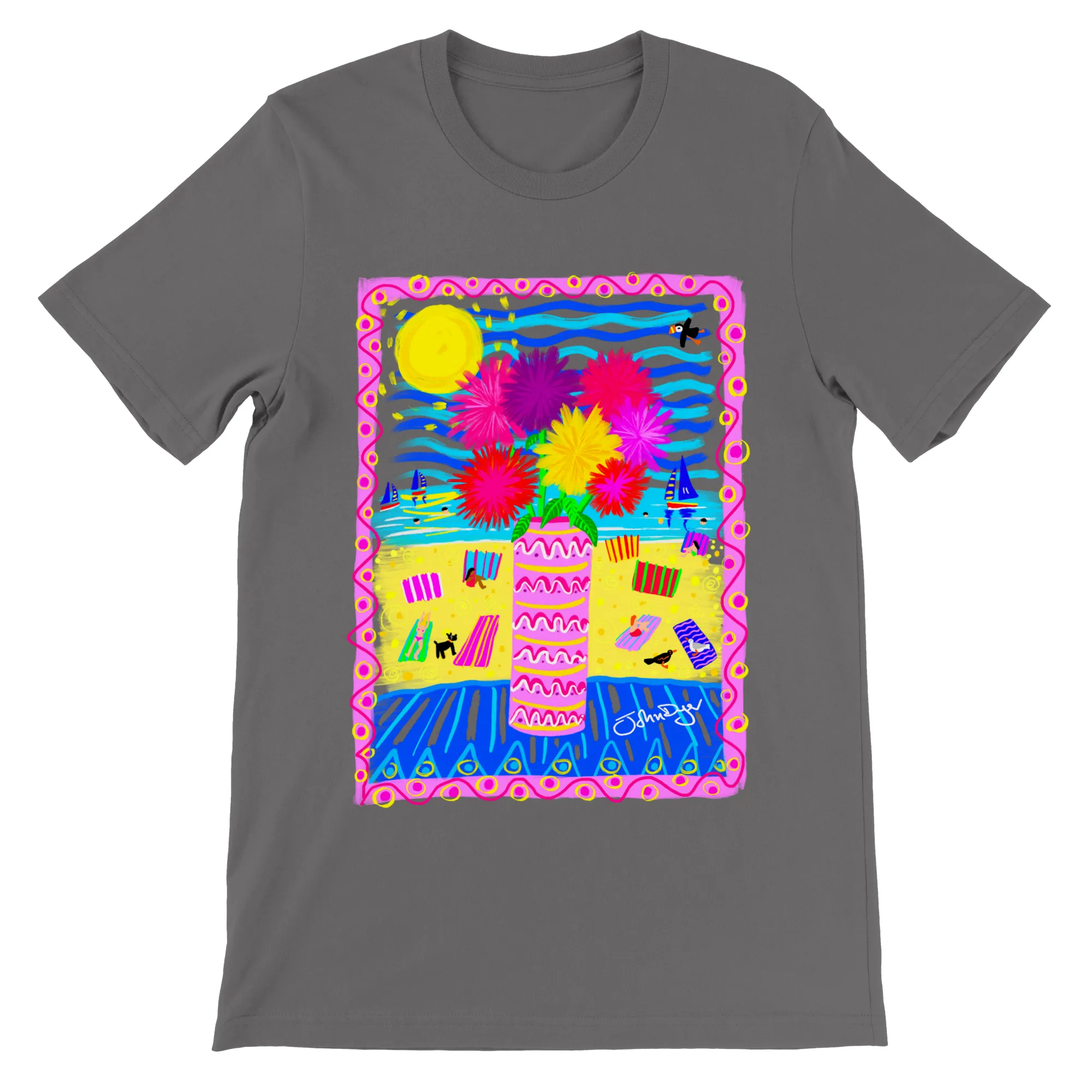 John Dyer Unisex Art T-Shirt. Pom Pom Beach Flowers