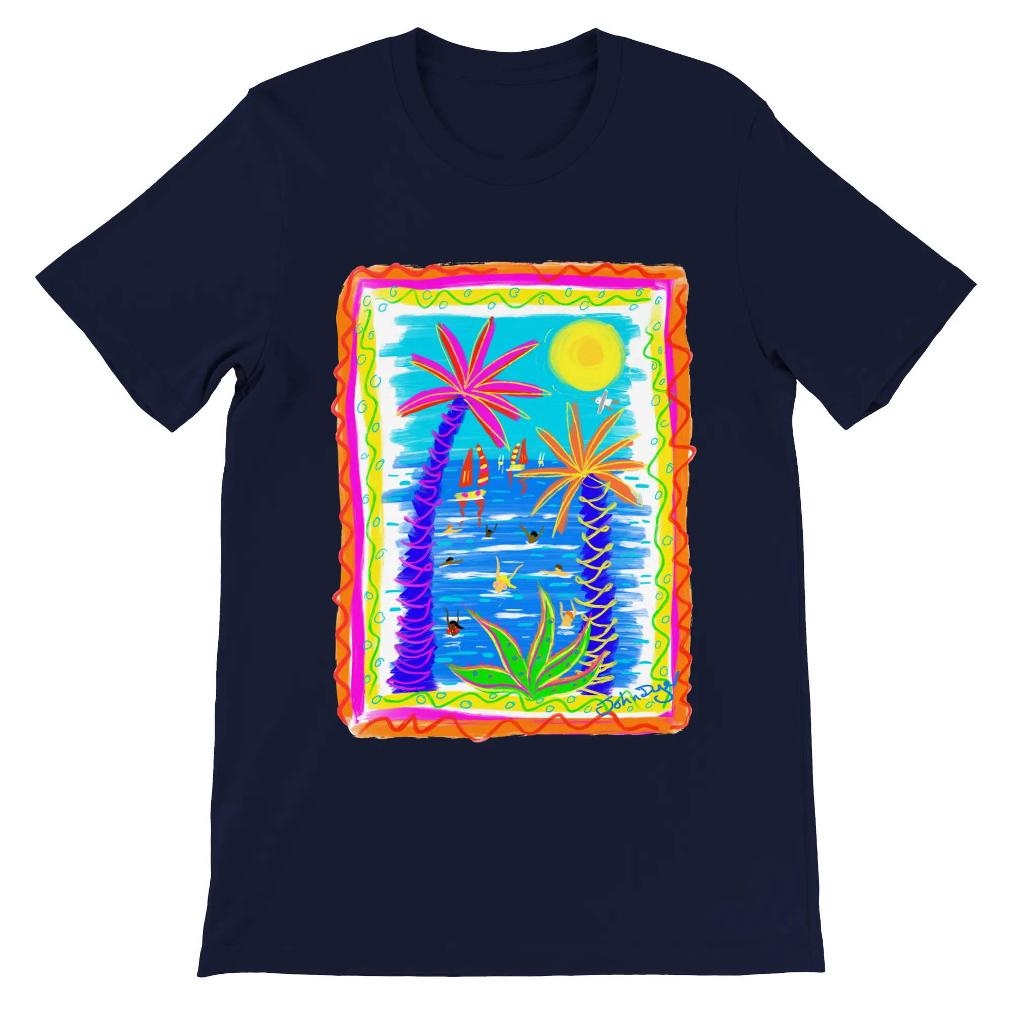 John Dyer Unisex Art T-Shirt. Tropical Bathers and Sunshine