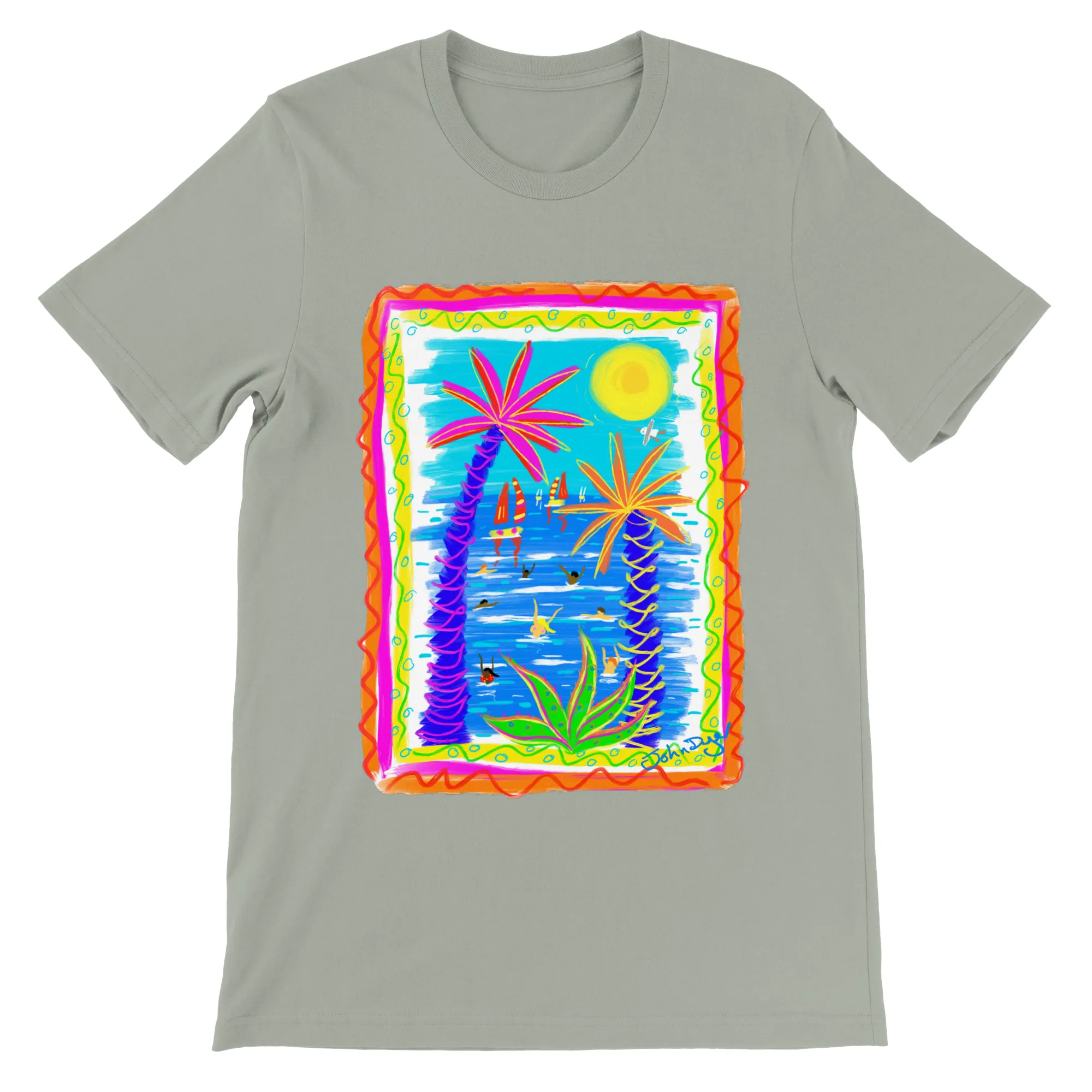 John Dyer Unisex Art T-Shirt. Tropical Bathers and Sunshine