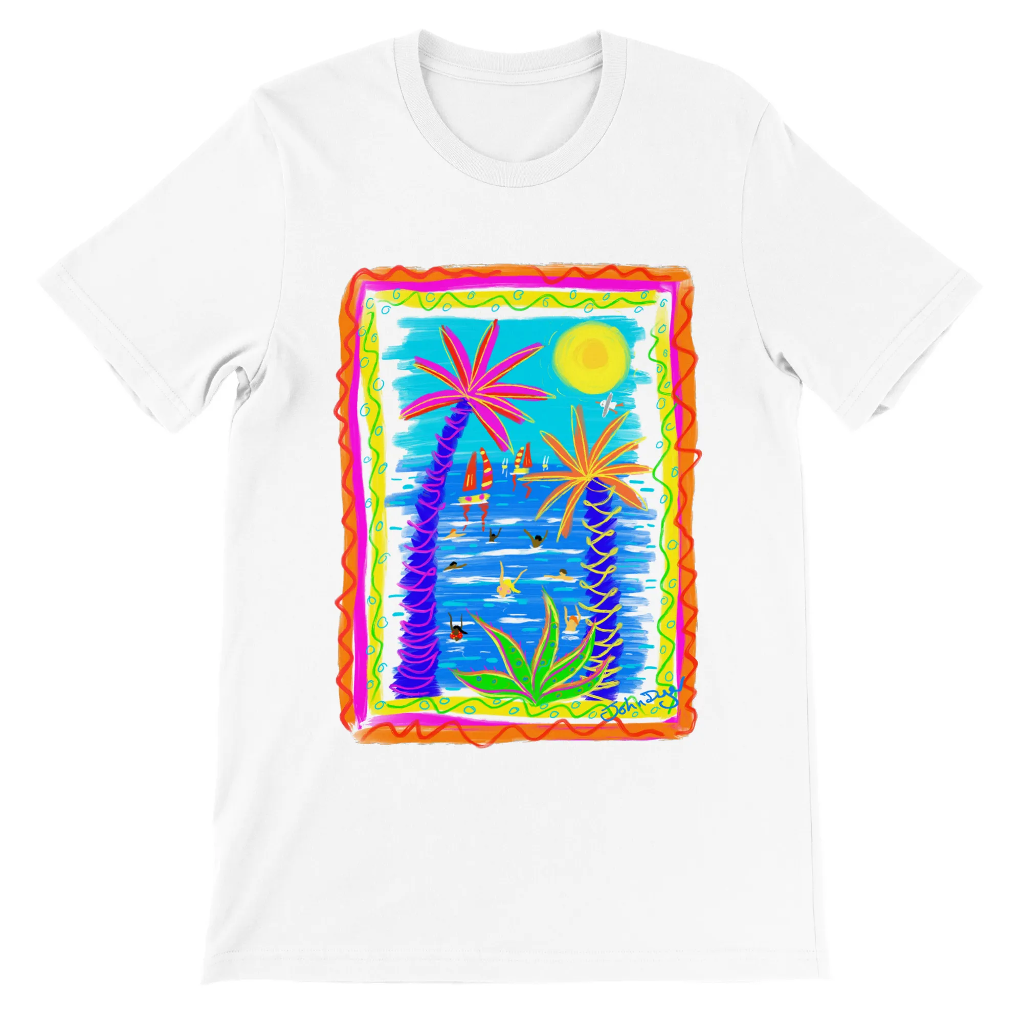 John Dyer Unisex Art T-Shirt. Tropical Bathers and Sunshine