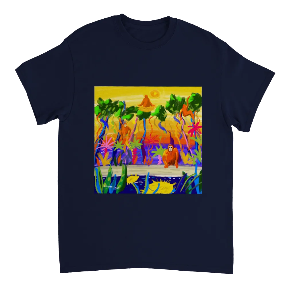 John Dyer Unisex Cornwall Art T-Shirt. Orangutan Rainforest Sunset. Borneo Art Gallery