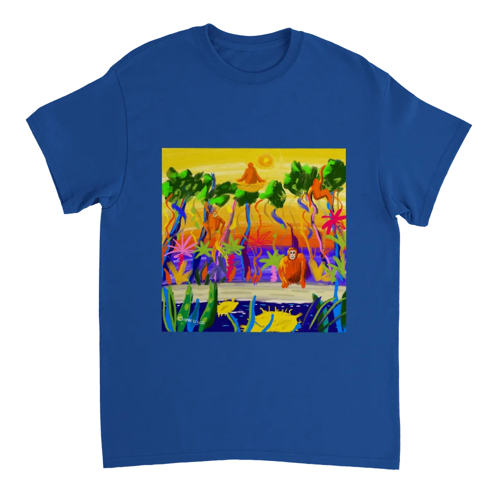 John Dyer Unisex Cornwall Art T-Shirt. Orangutan Rainforest Sunset. Borneo Art Gallery