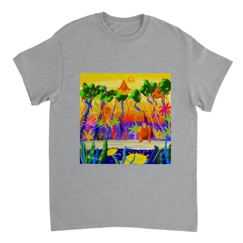 John Dyer Unisex Cornwall Art T-Shirt. Orangutan Rainforest Sunset. Borneo Art Gallery