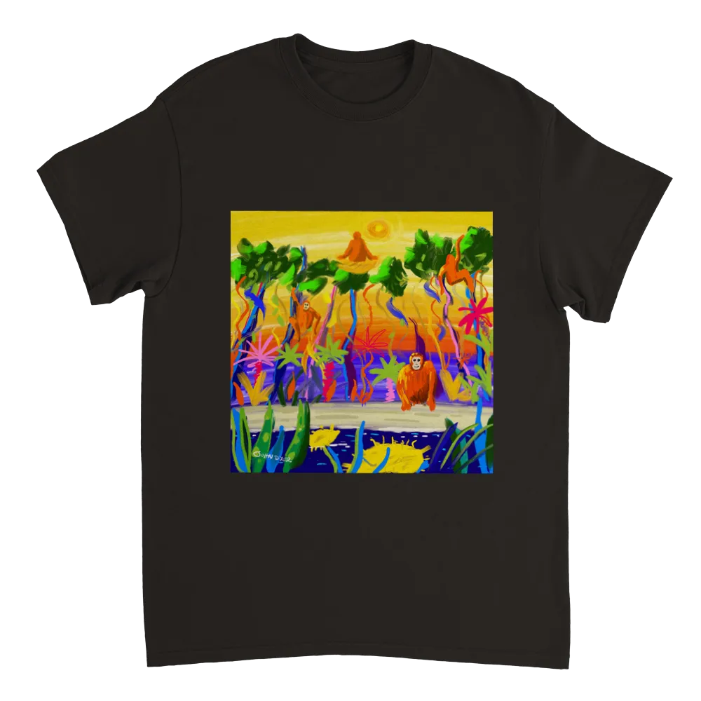 John Dyer Unisex Cornwall Art T-Shirt. Orangutan Rainforest Sunset. Borneo Art Gallery