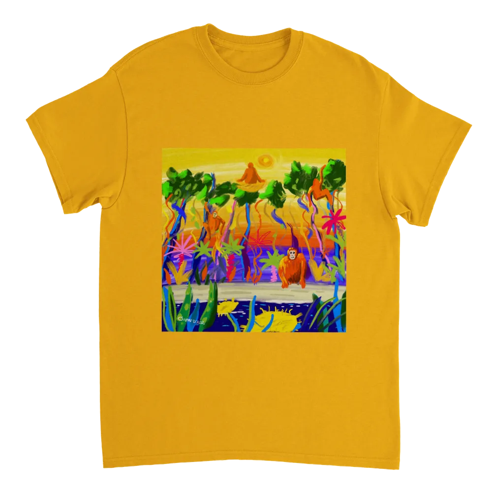 John Dyer Unisex Cornwall Art T-Shirt. Orangutan Rainforest Sunset. Borneo Art Gallery