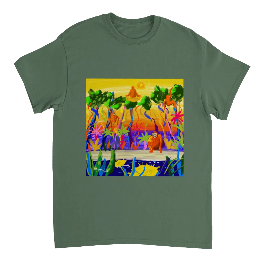 John Dyer Unisex Cornwall Art T-Shirt. Orangutan Rainforest Sunset. Borneo Art Gallery