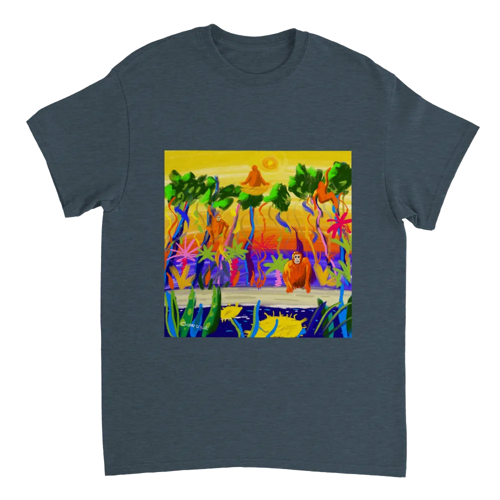 John Dyer Unisex Cornwall Art T-Shirt. Orangutan Rainforest Sunset. Borneo Art Gallery