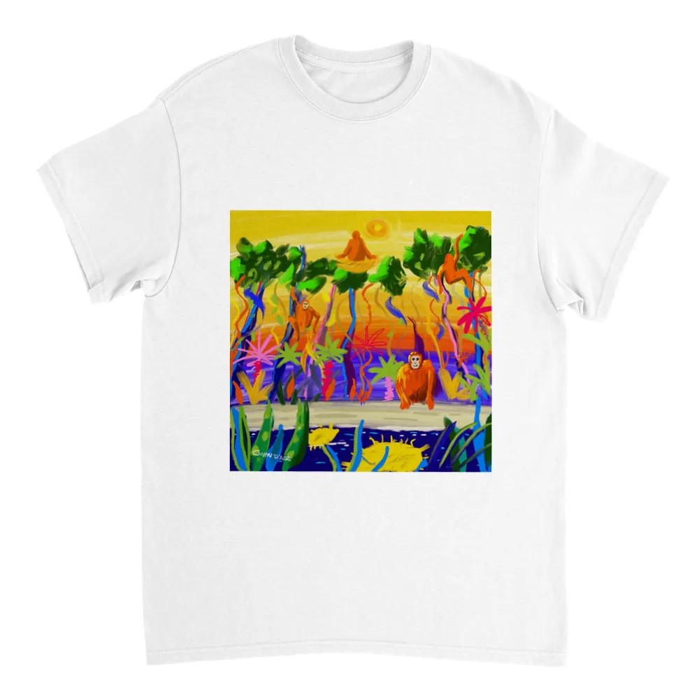 John Dyer Unisex Cornwall Art T-Shirt. Orangutan Rainforest Sunset. Borneo Art Gallery