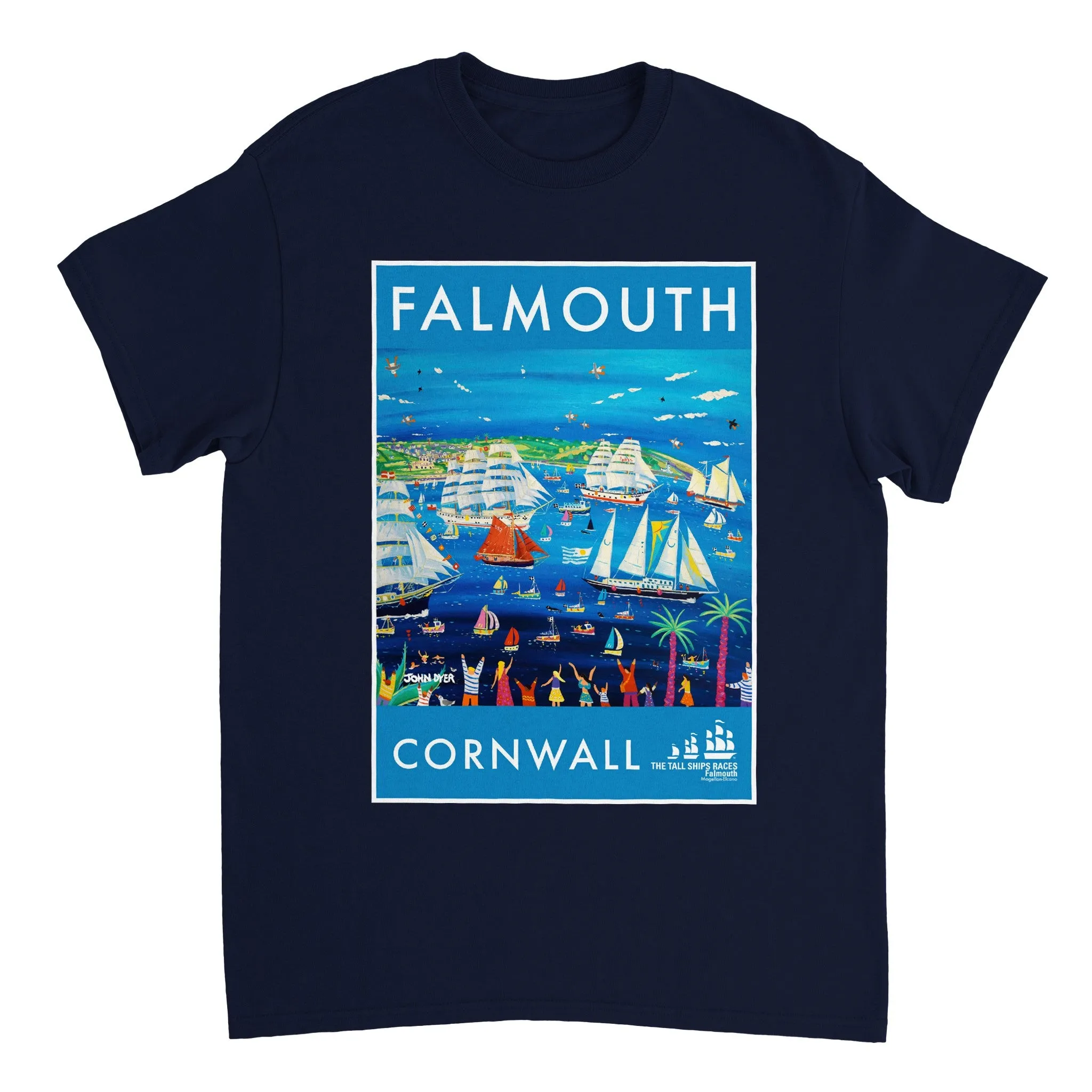 John Dyer Unisex Falmouth Tall Ships Art T-Shirt. 'Tall Ships and Small Ships 2023'. Cornwall Art Gallery