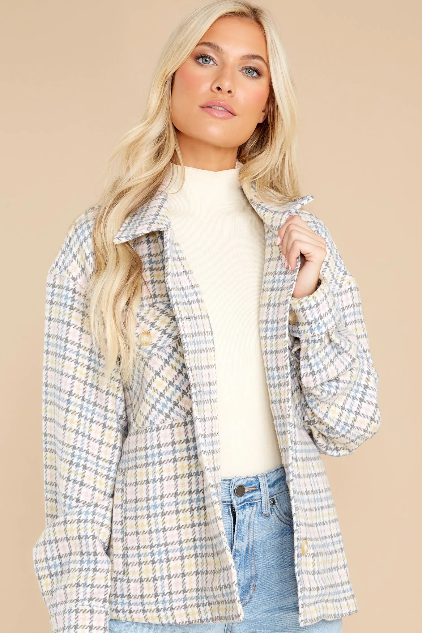 Keep Me Toasty Pink And Grey Plaid Shacket