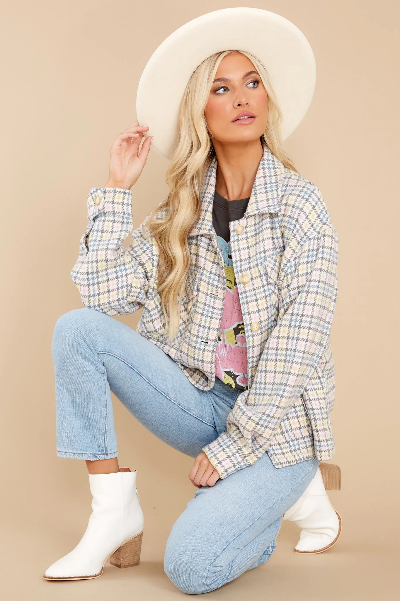 Keep Me Toasty Pink And Grey Plaid Shacket