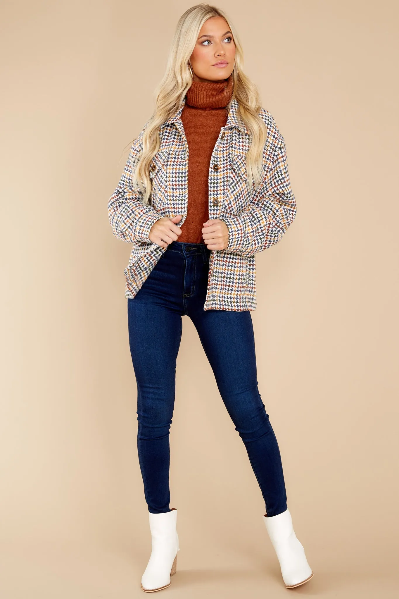 Keep Me Toasty Teal And Rust Plaid Shacket