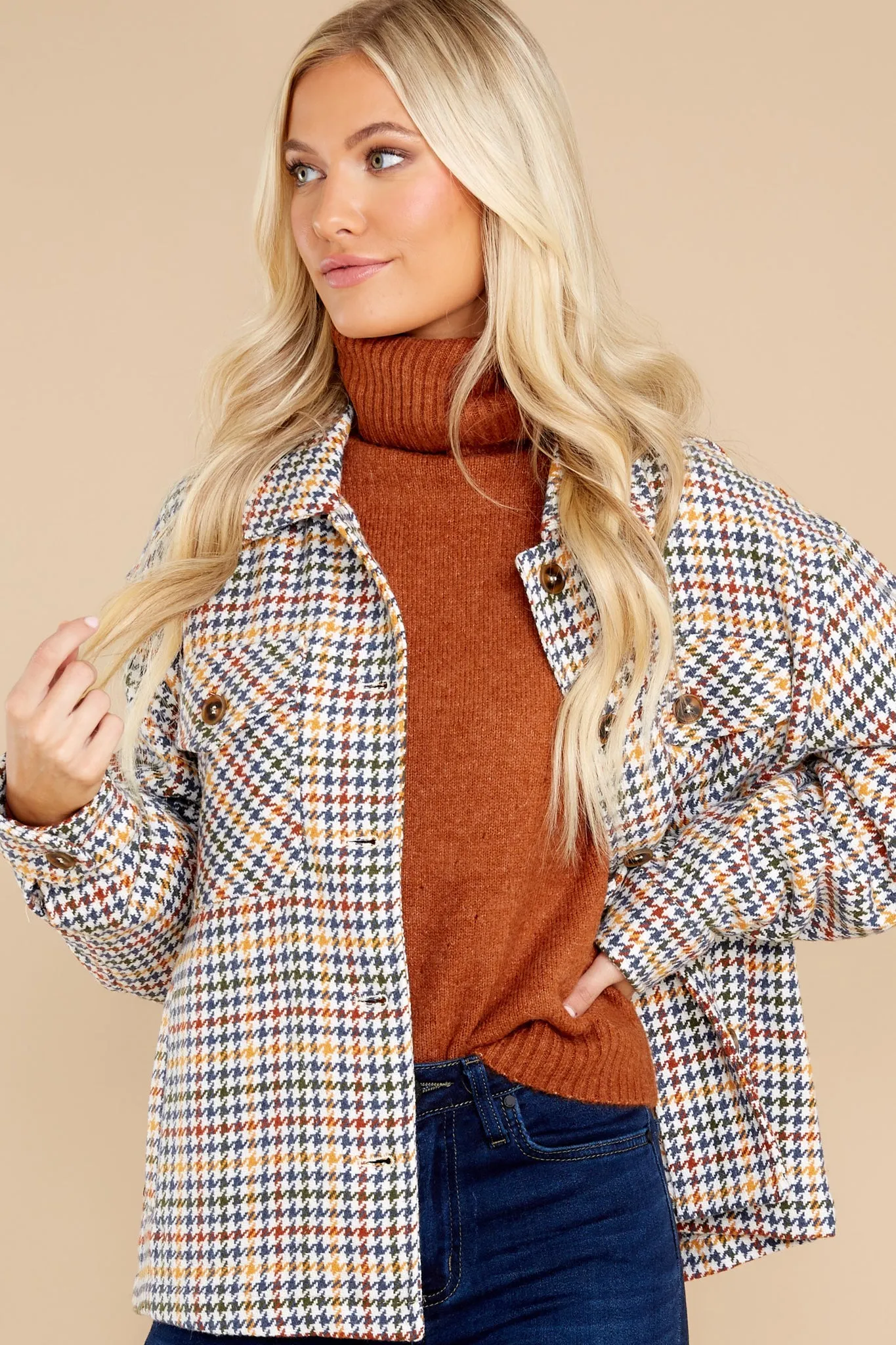 Keep Me Toasty Teal And Rust Plaid Shacket