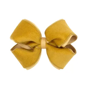 King Corduroy and Grosgrain Overlay Hair Bow on Clippie - 6 Colors