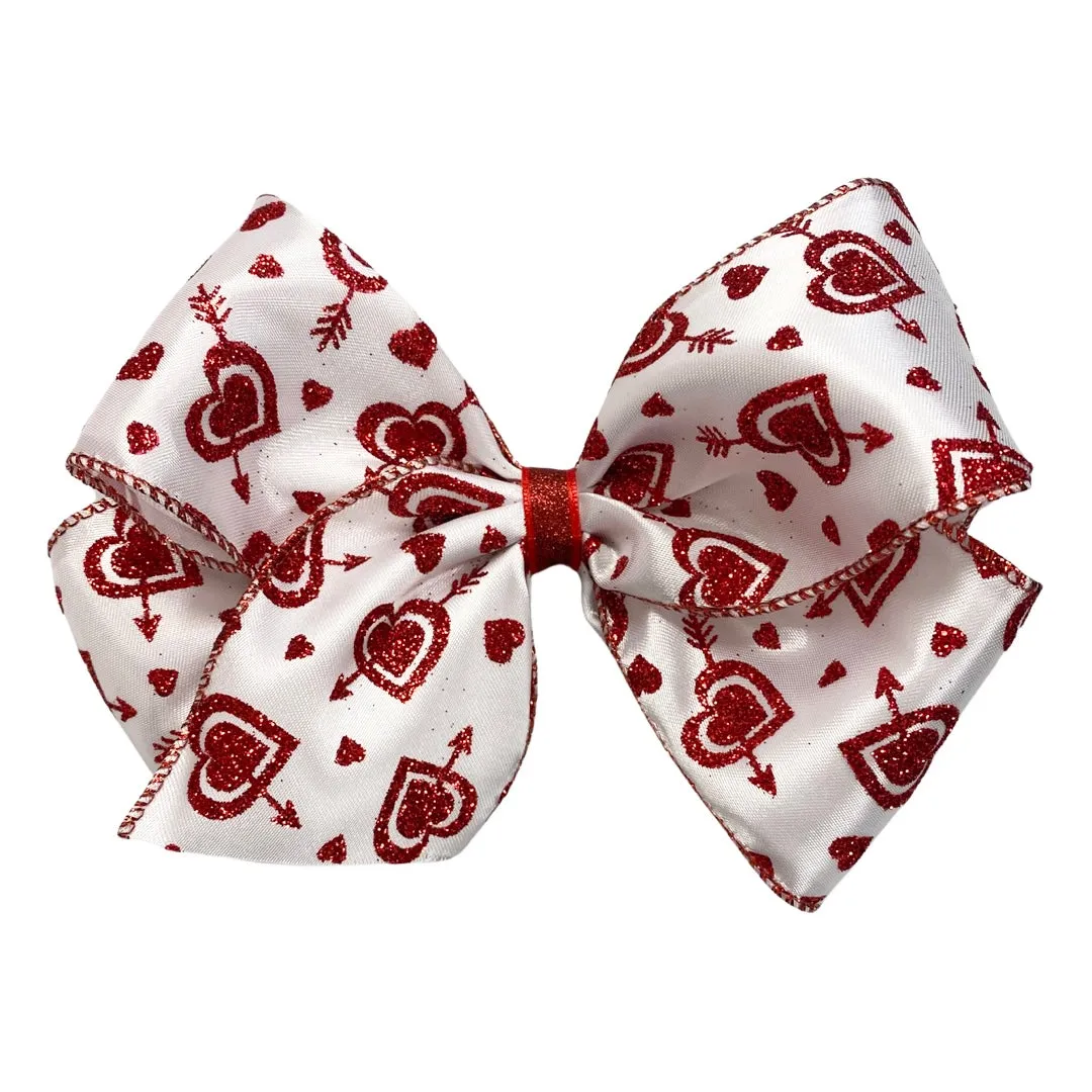 King Red Glitter Cupid's Heart Hair Bow on Clippie