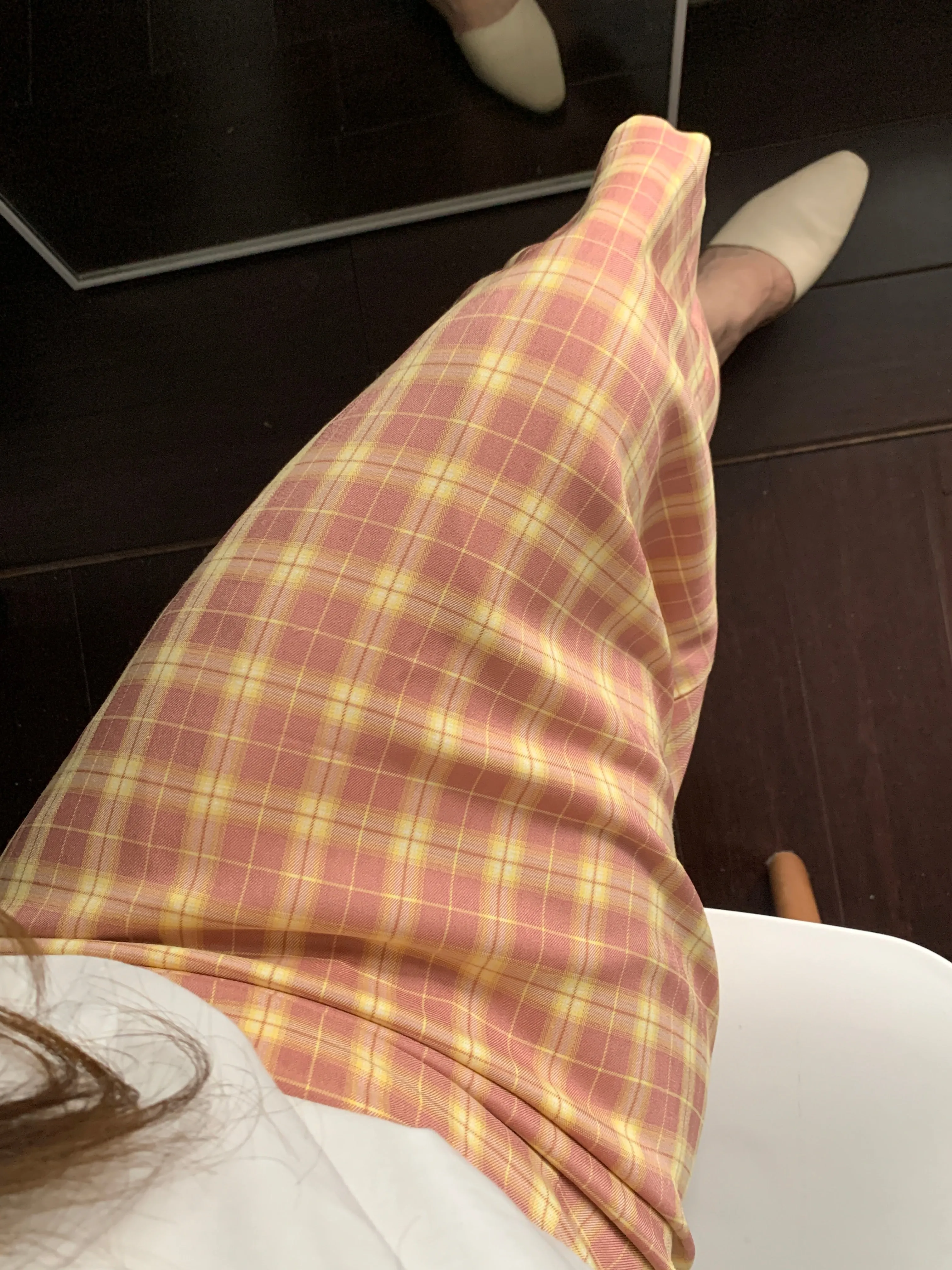 [Korean Style] High Waist Plaid Slit Midi Pencil Skirt