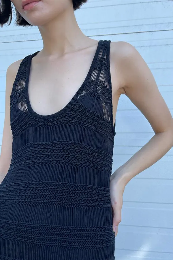 Ladder Crochet Dress in Black (Sold Out)