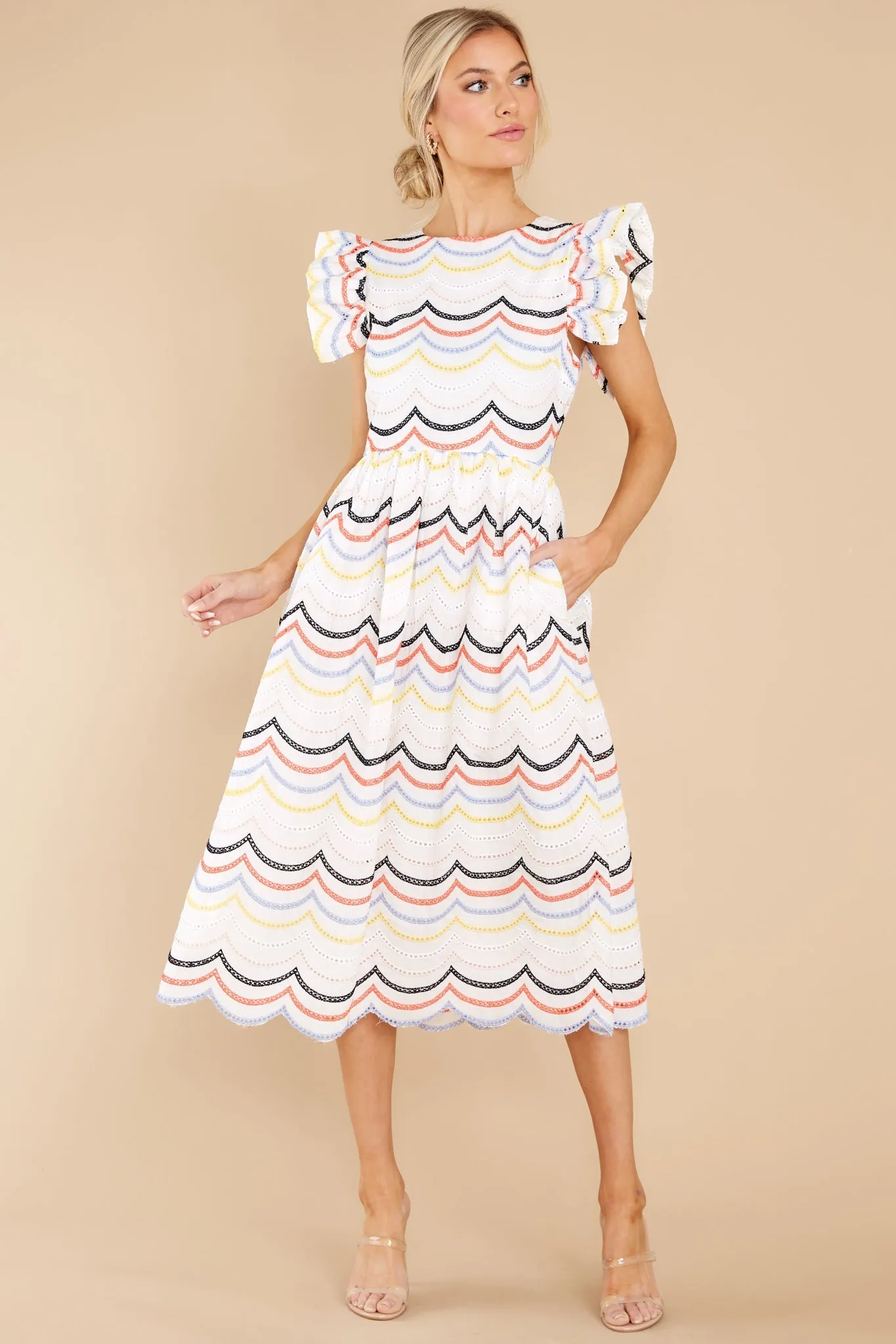 Lady In Love White Multi Eyelet Midi Dress