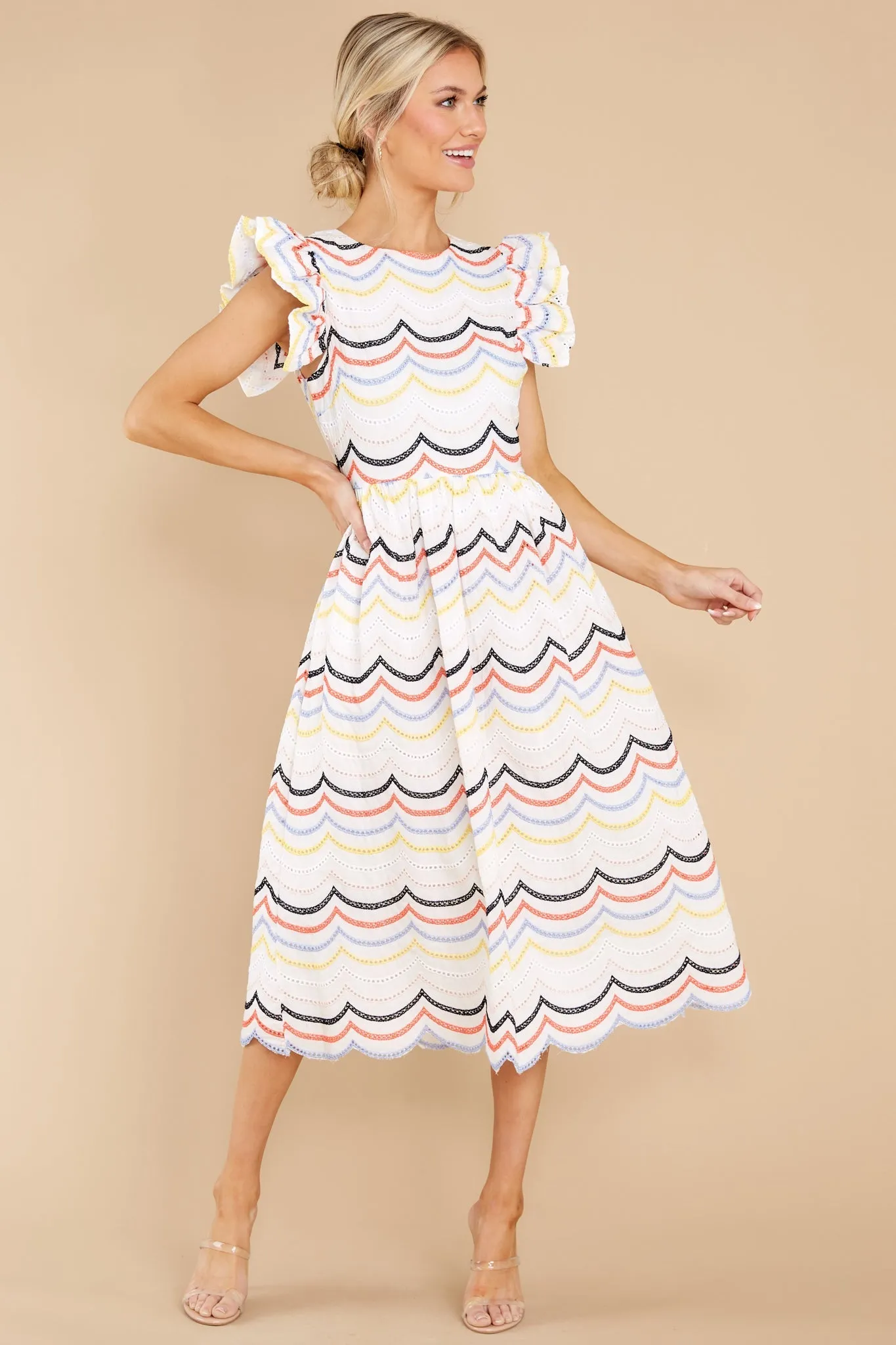 Lady In Love White Multi Eyelet Midi Dress