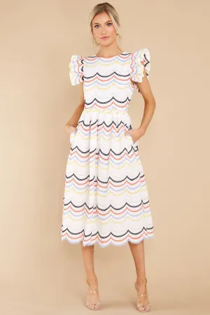 Lady In Love White Multi Eyelet Midi Dress