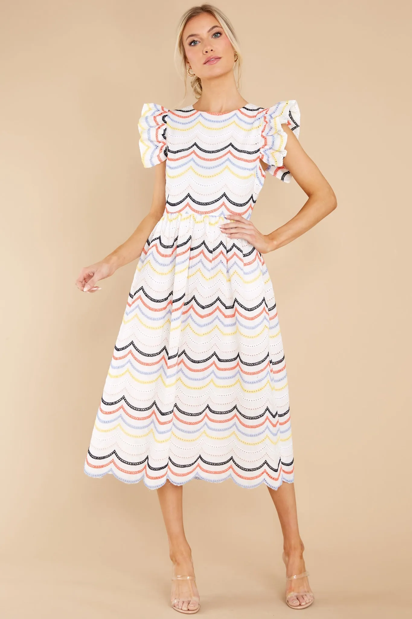 Lady In Love White Multi Eyelet Midi Dress