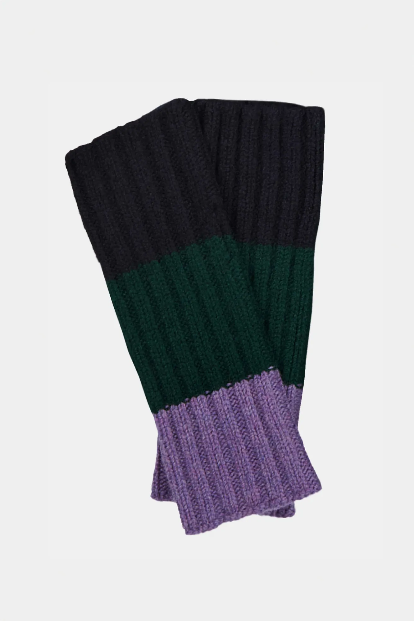 Lambswool Stripe Fingerless Gloves - Navy/Green/Purple