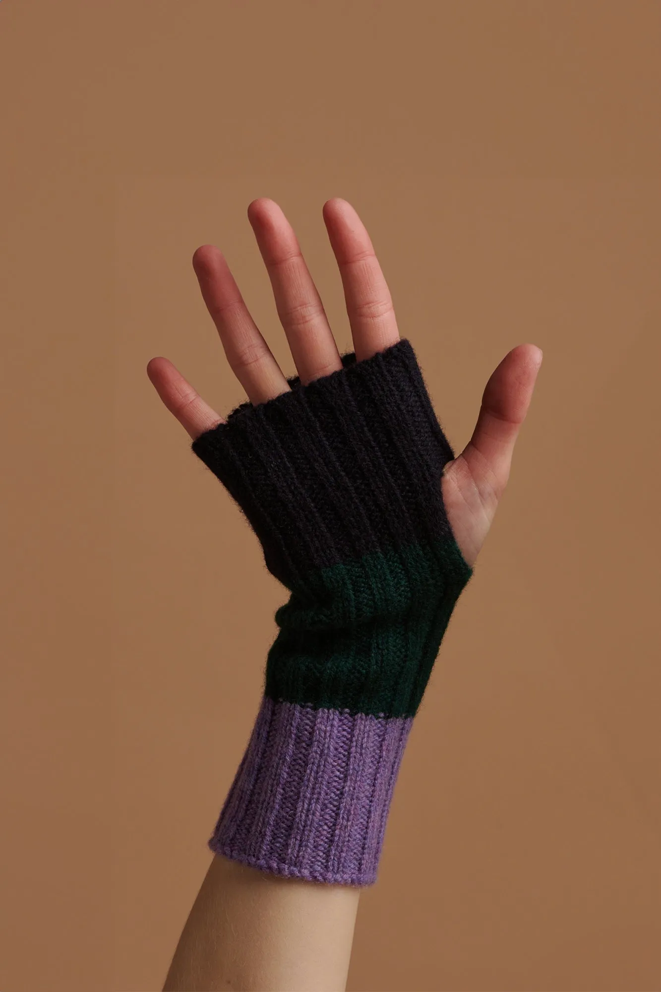 Lambswool Stripe Fingerless Gloves - Navy/Green/Purple