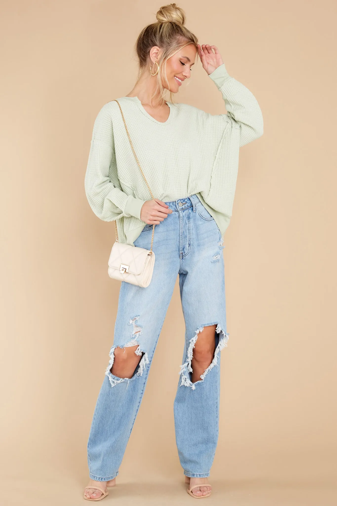 Let Her Be Cozy Pastel Mint Top