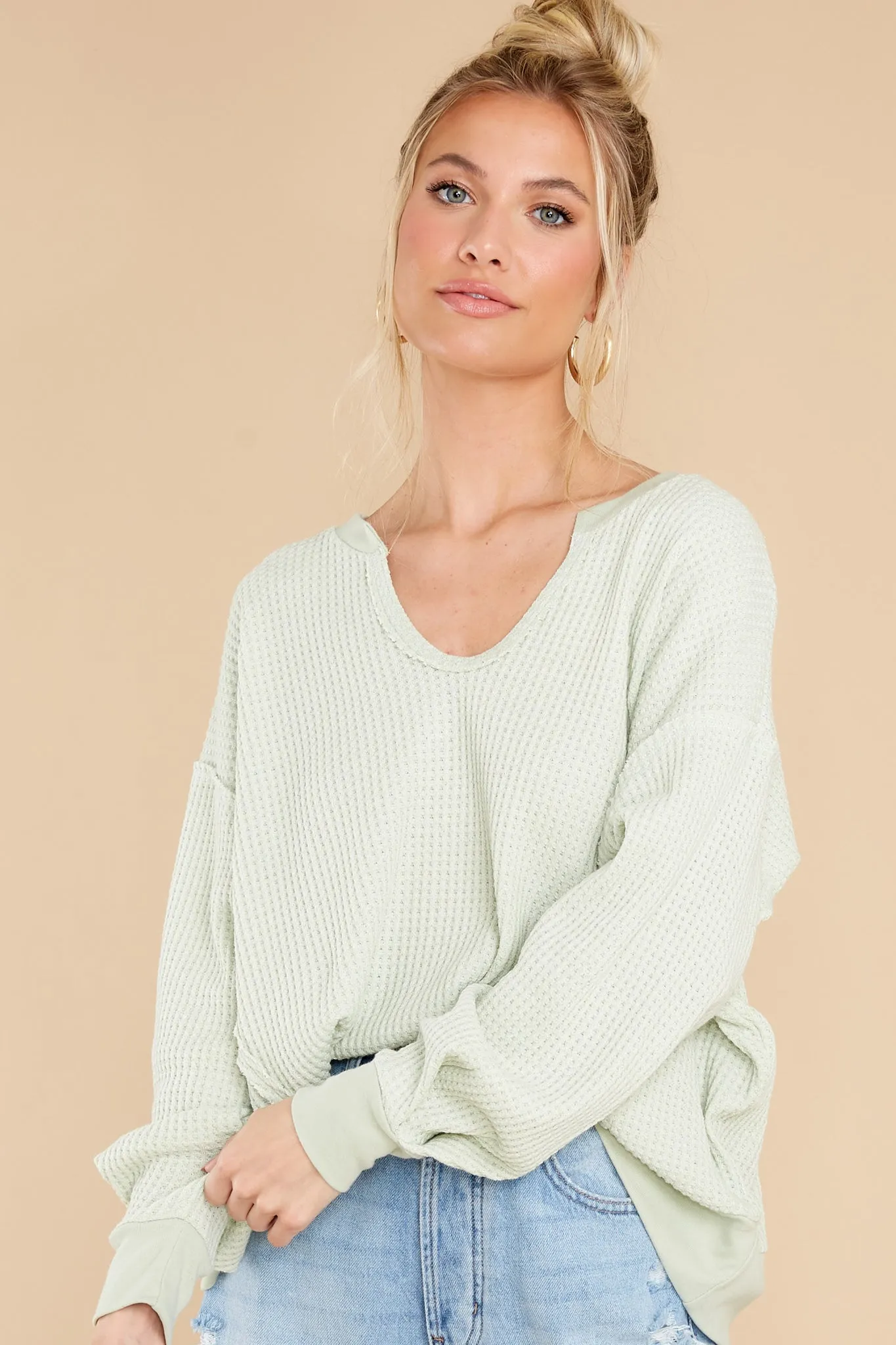 Let Her Be Cozy Pastel Mint Top