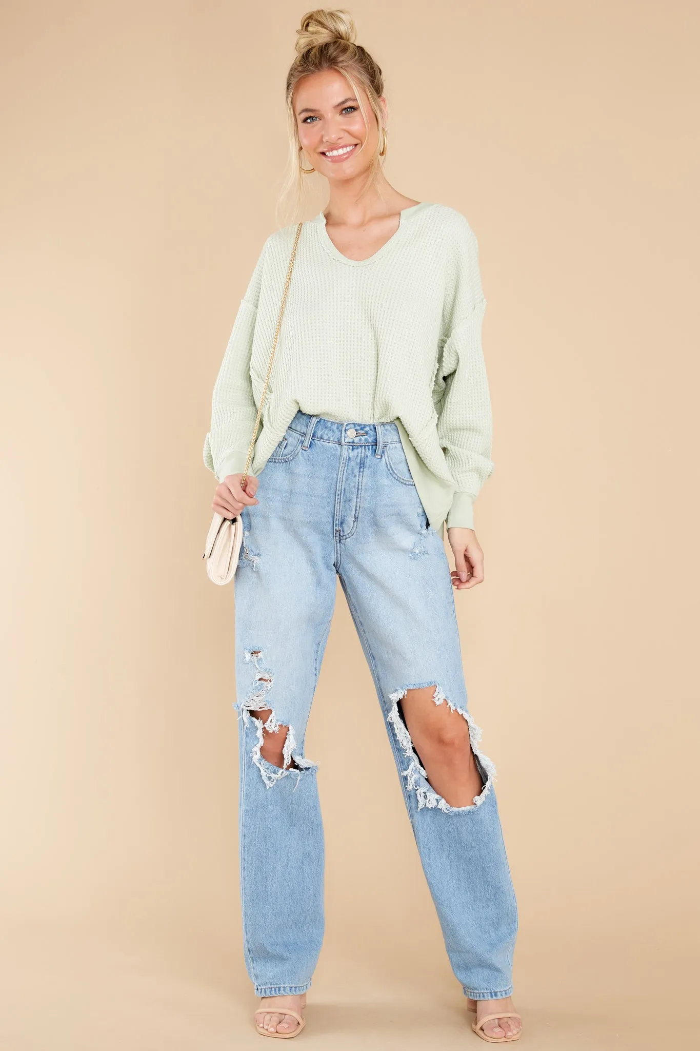 Let Her Be Cozy Pastel Mint Top