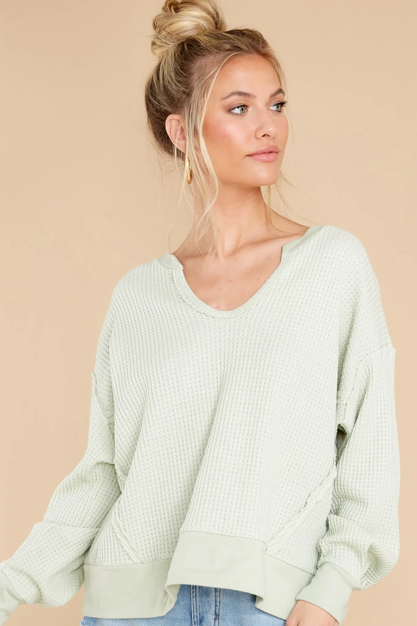 Let Her Be Cozy Pastel Mint Top