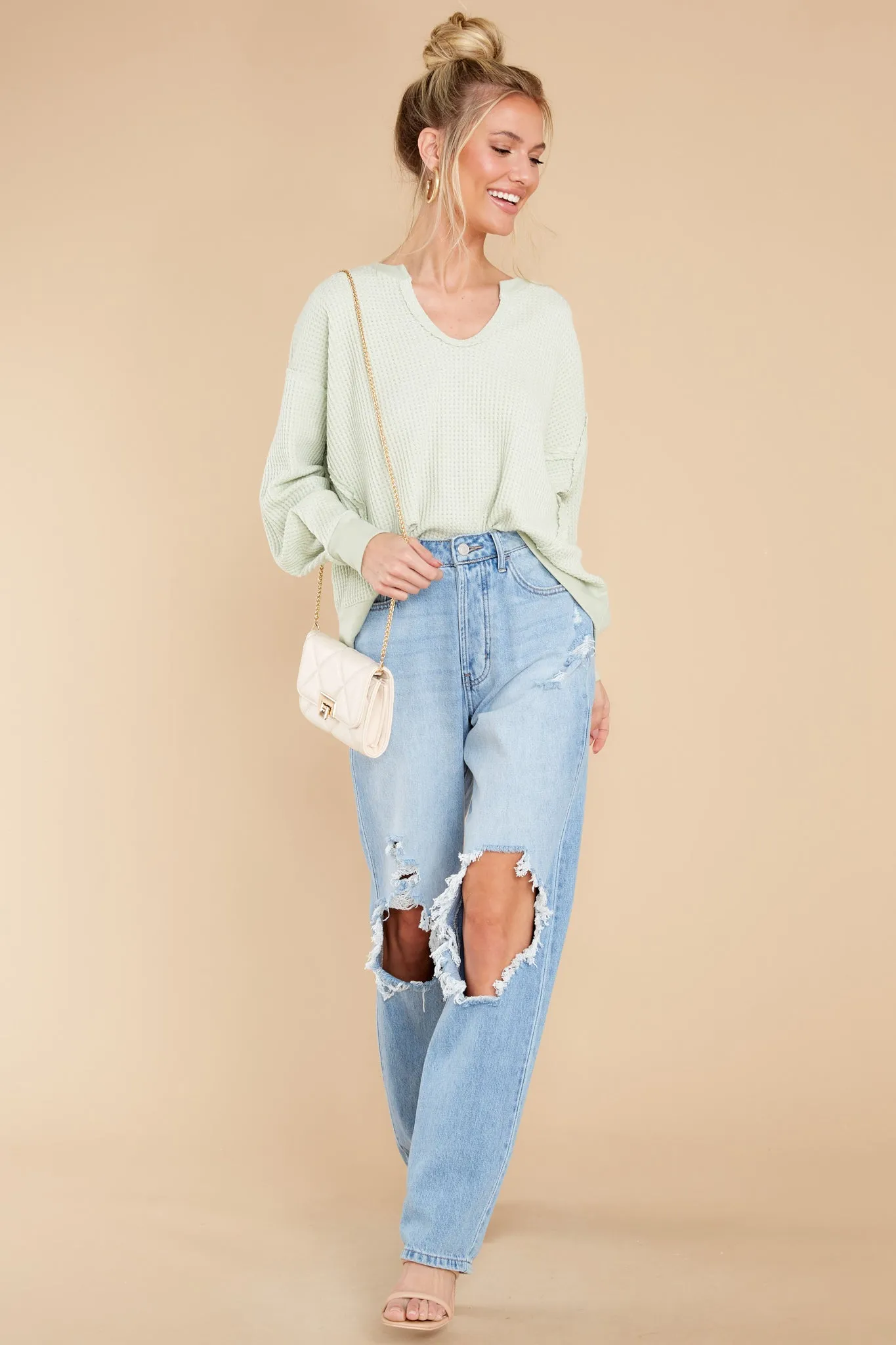 Let Her Be Cozy Pastel Mint Top