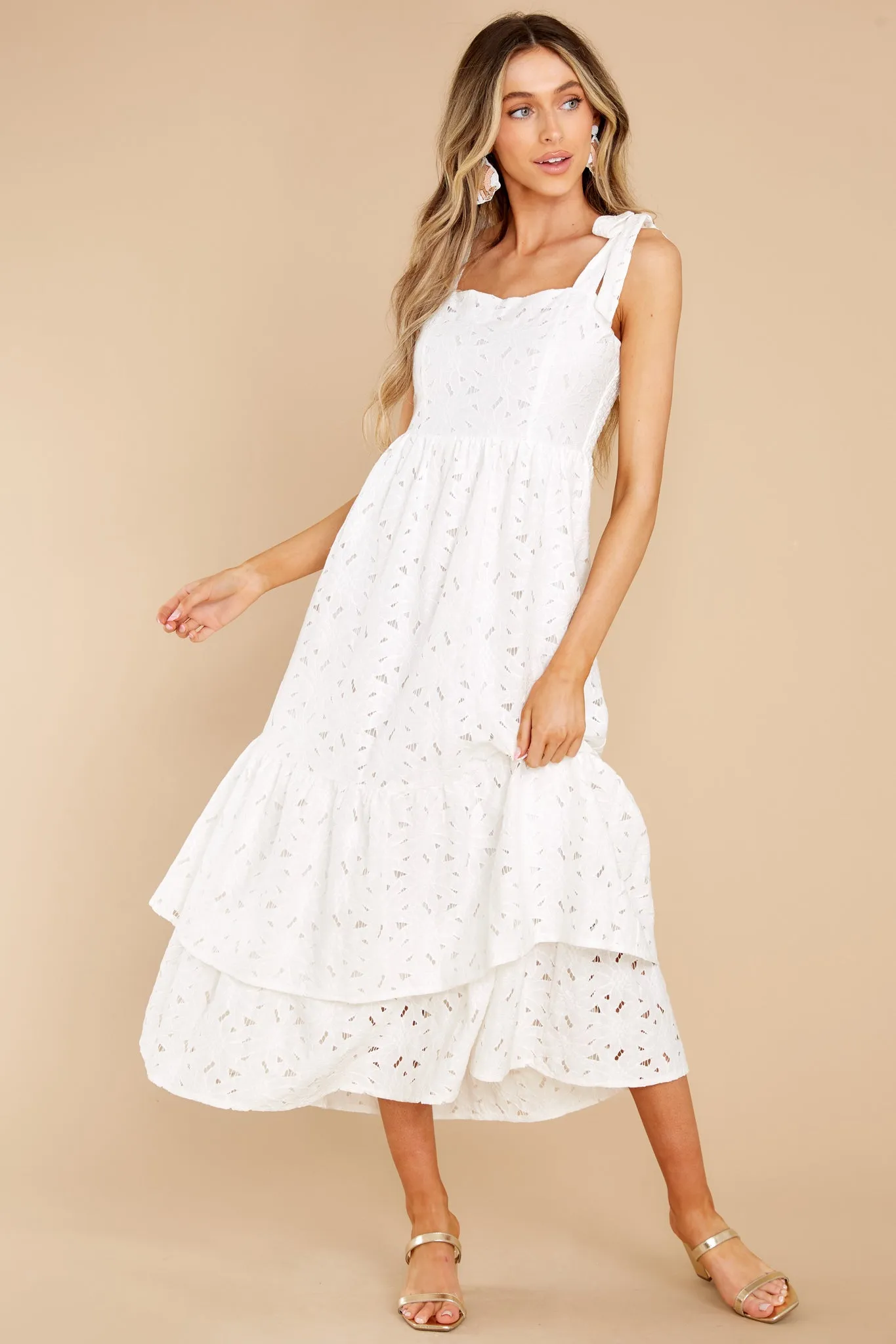 Life Is Sweet White Tiered Lace Maxi Dress