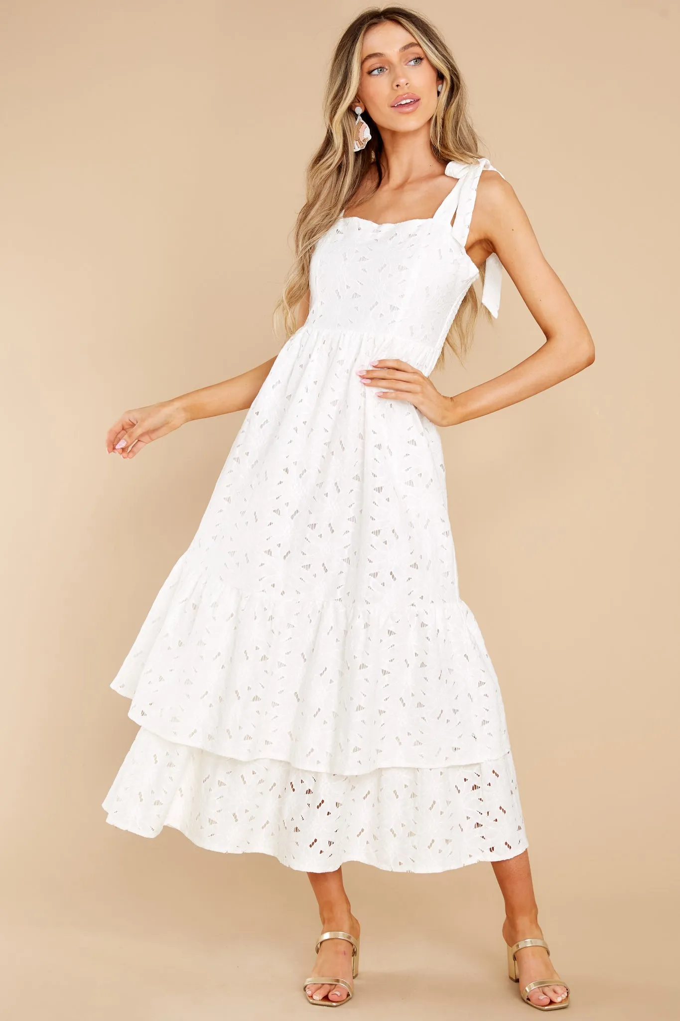 Life Is Sweet White Tiered Lace Maxi Dress