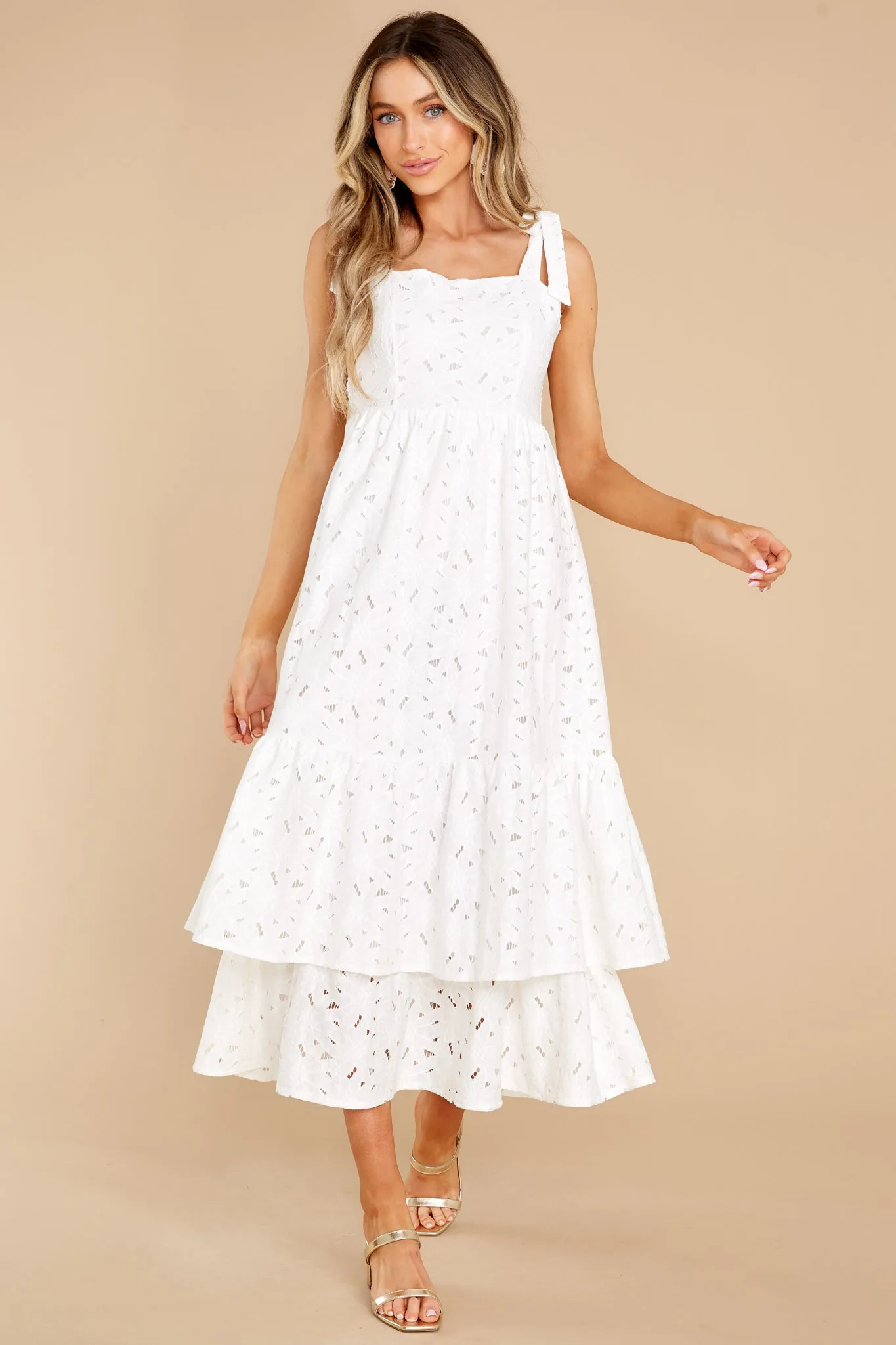 Life Is Sweet White Tiered Lace Maxi Dress