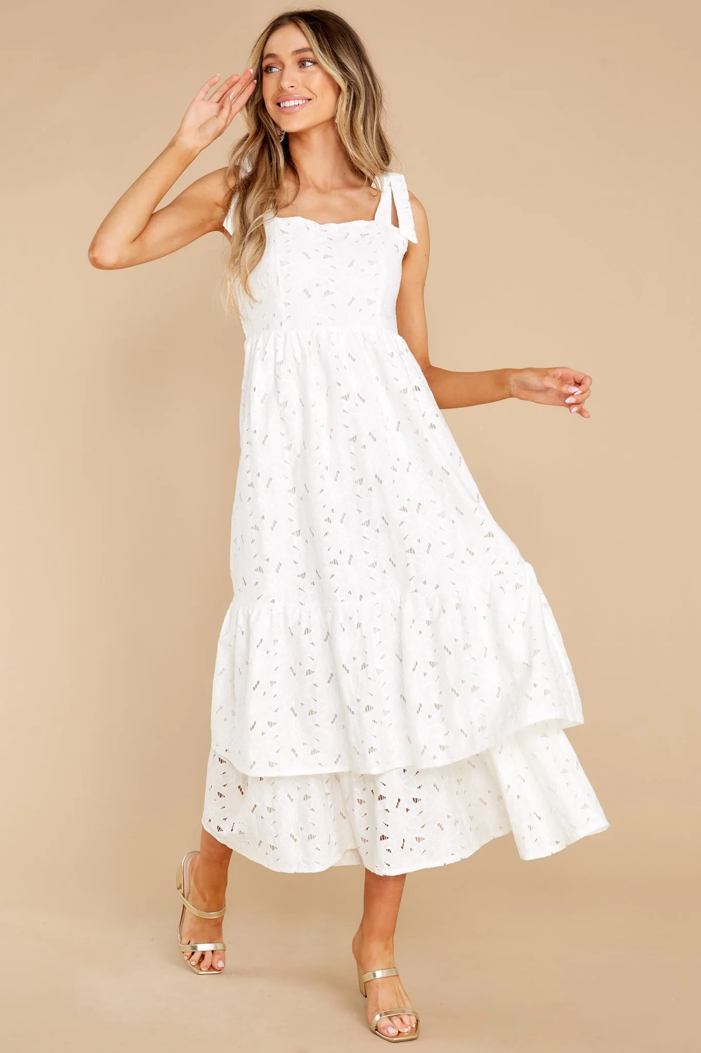 Life Is Sweet White Tiered Lace Maxi Dress