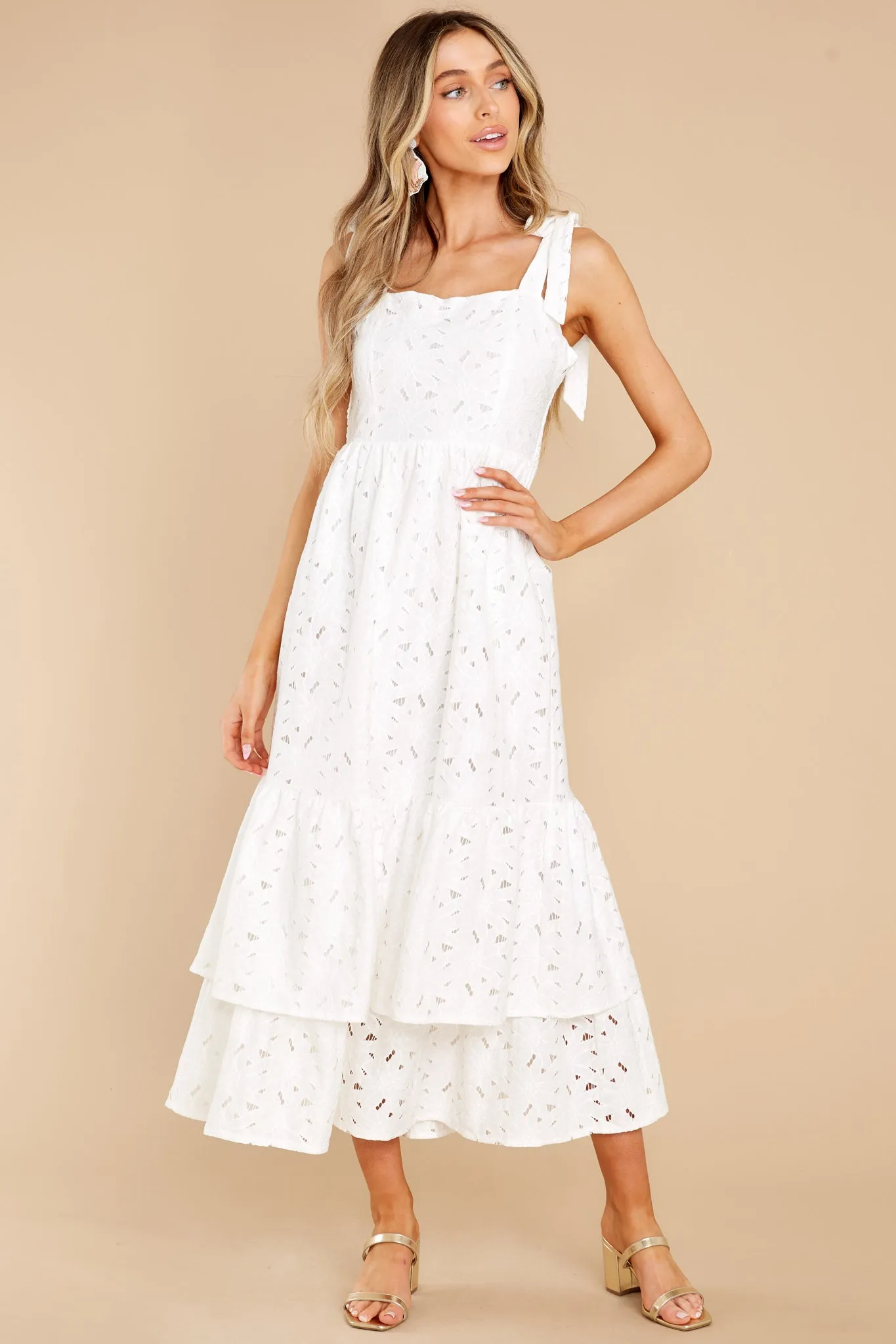 Life Is Sweet White Tiered Lace Maxi Dress