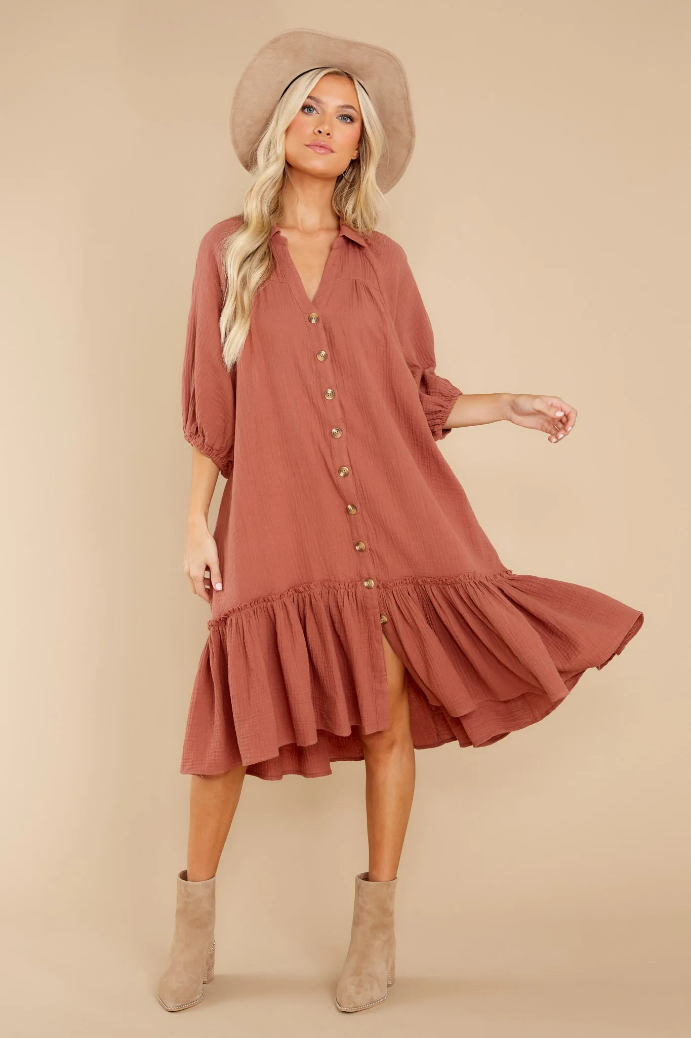 Living So Free Clay Midi Dress