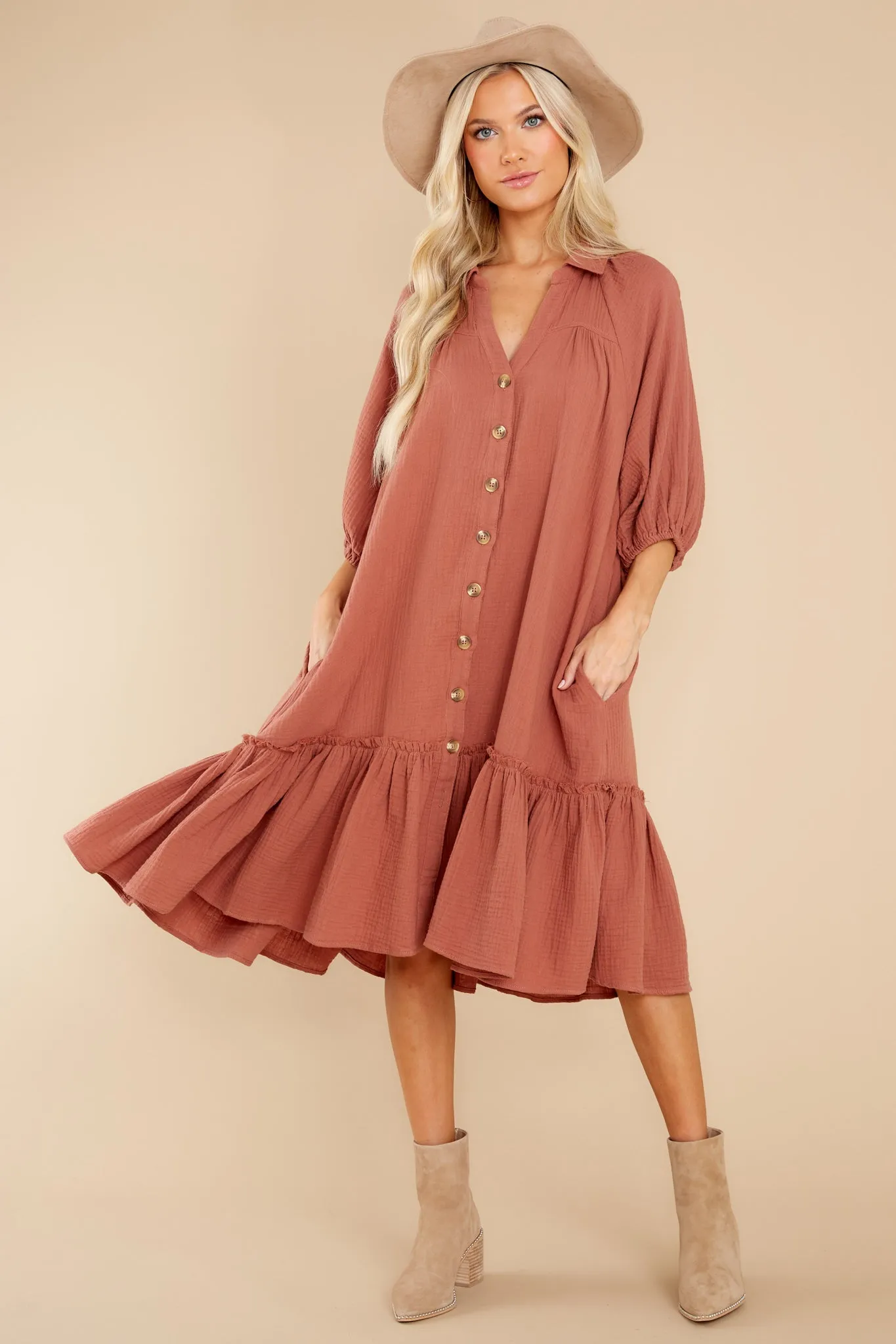 Living So Free Clay Midi Dress