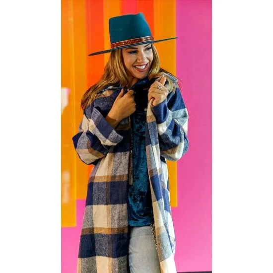 Long Blue Plaid Fleece Shacket