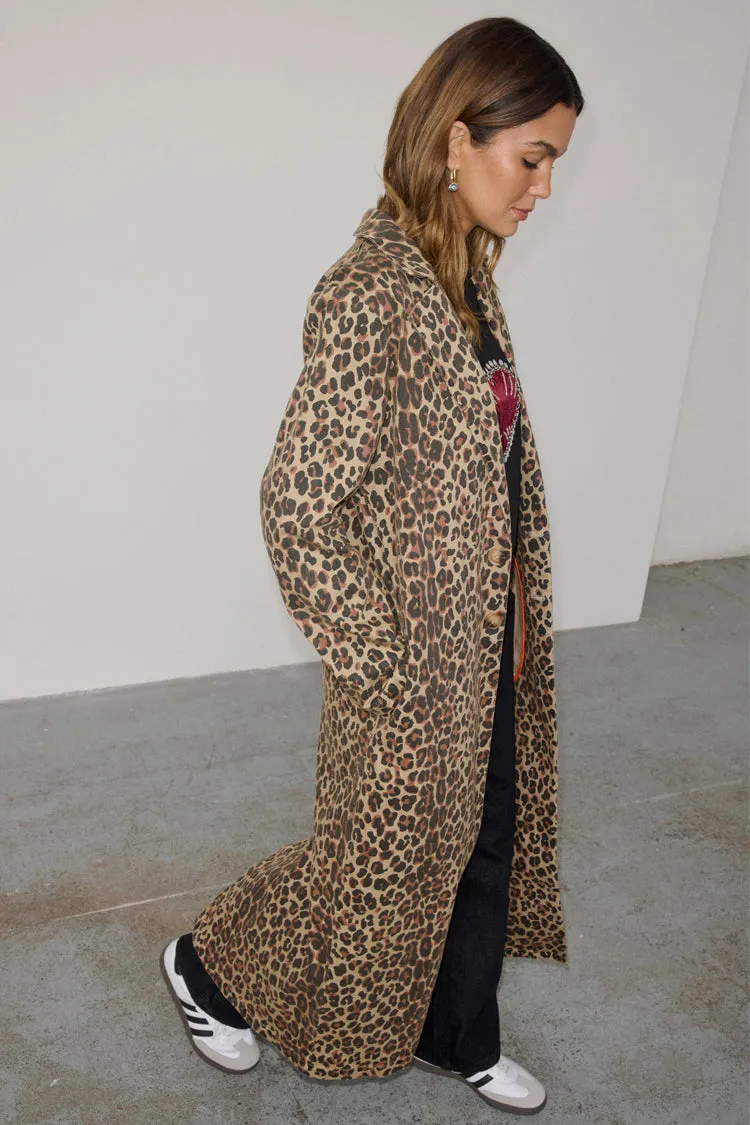 Lucia Leopard Denim 55 Coat