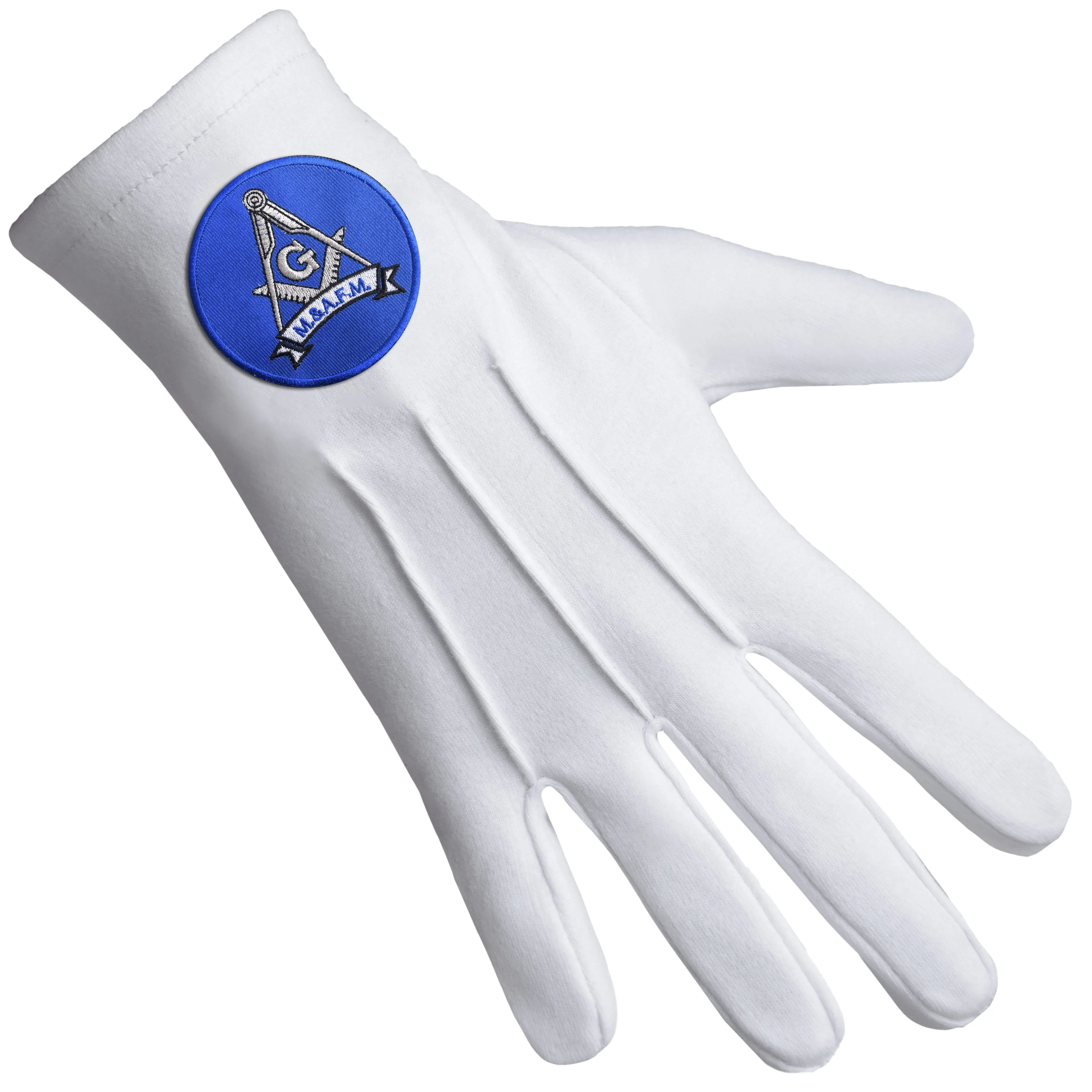 Master Mason Blue Lodge Gloves - Pure Cotton With Blue Round Patch