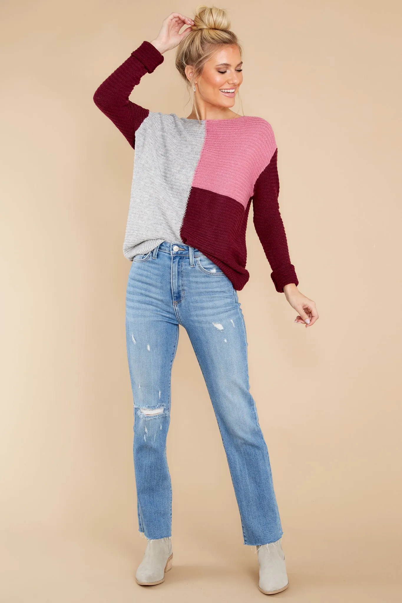 Memorable Outings Plum Colorblock Sweater