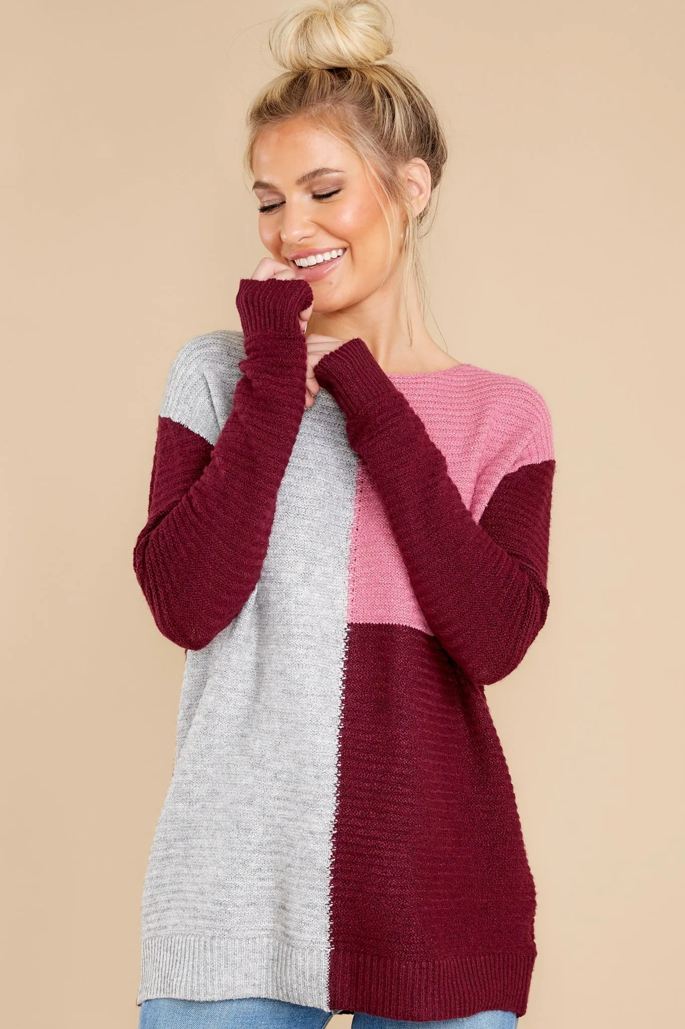 Memorable Outings Plum Colorblock Sweater