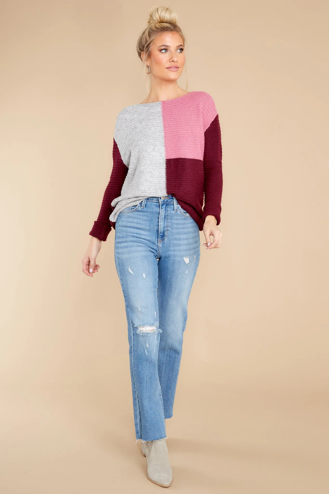 Memorable Outings Plum Colorblock Sweater