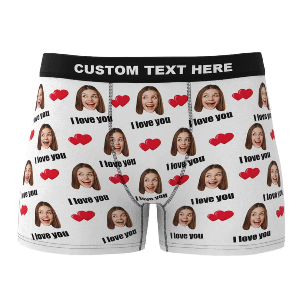 Men's Custom Personalized I Love You Hearts with Photo Boxers