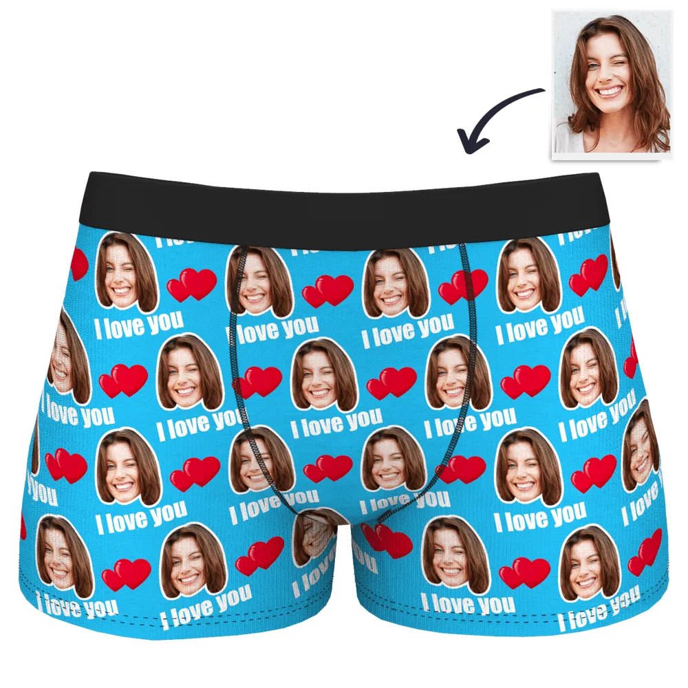 Men's Custom Personalized I Love You Hearts with Photo Boxers